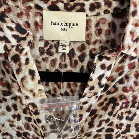 NEW Haute Hippie Tunic Top Sheer Leopard Print Chiffon Boho Modal Popover XS - Picture 7 of 10